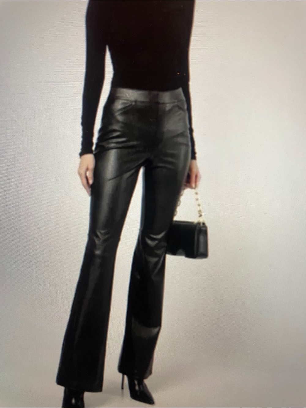 Spanx NEW black faux leather pull on flared pant sz M